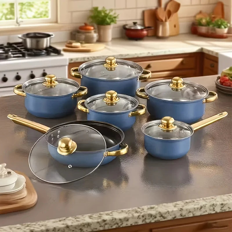 Stainless Steel Cookware Set 316 Stainless Nonstick With Golden Handles