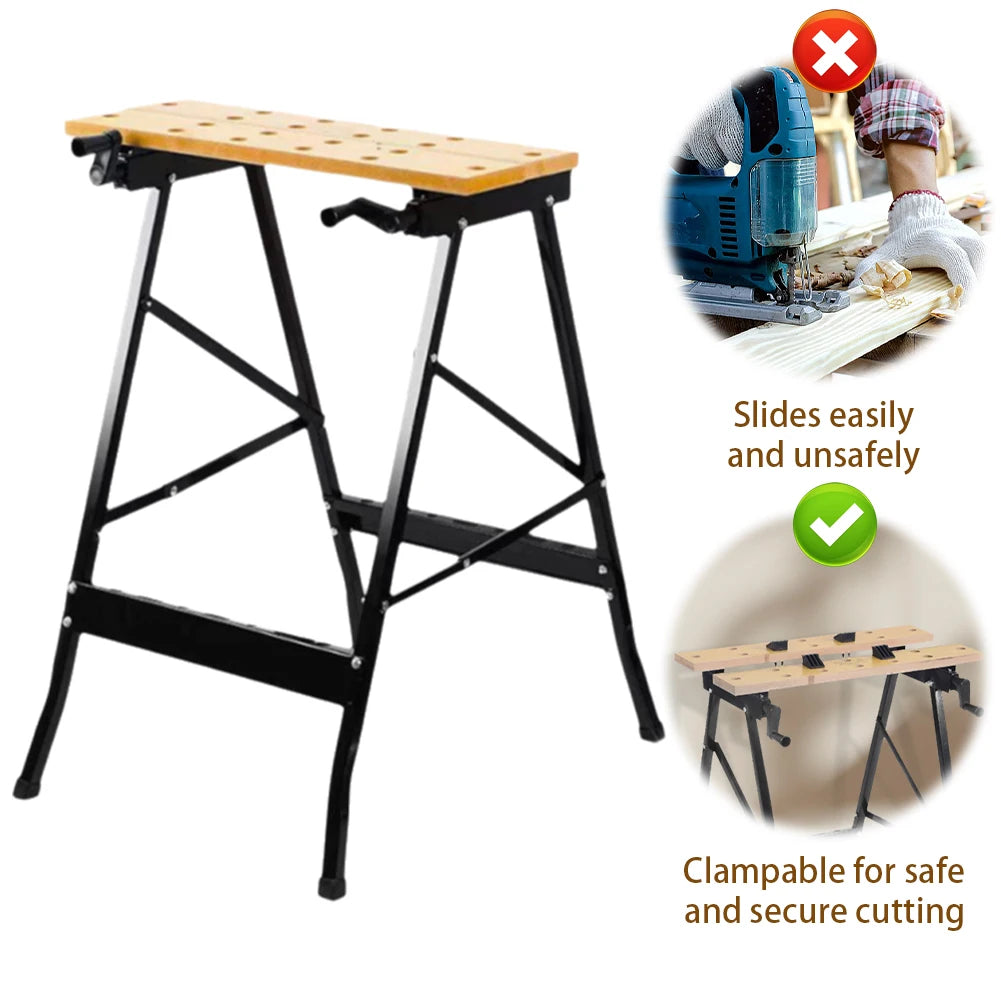 Folding Sawhorse Workbench With Measuring Ruler And Protractor