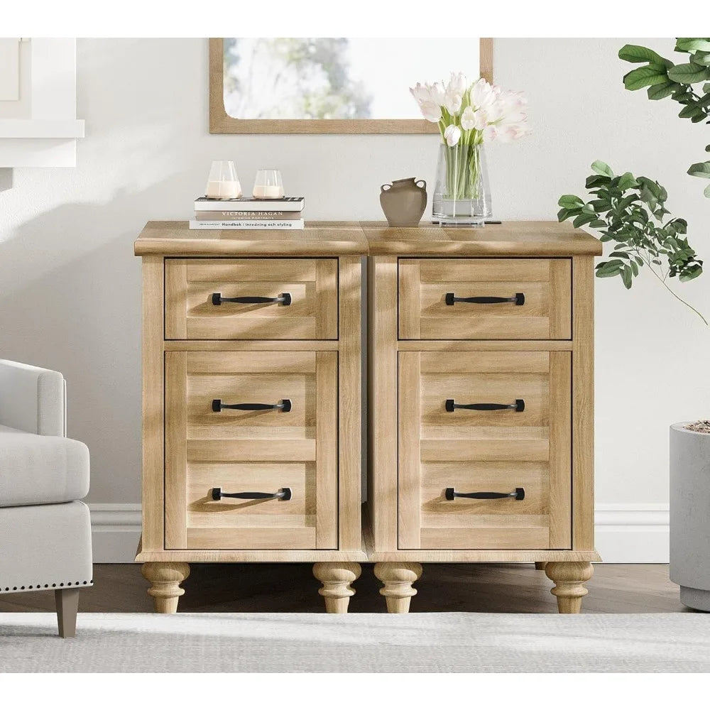 Set of 2 Farmhouse End Tables With Charging Station Drawer
