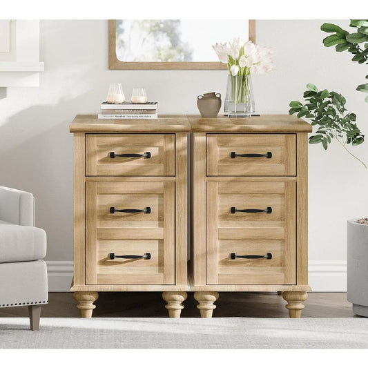 Set of 2 Farmhouse End Tables With Charging Station Drawer