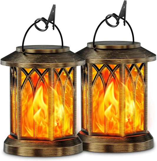 KPSTEK 2 Pack Flickering Flame Solar Lanterns Outdoor