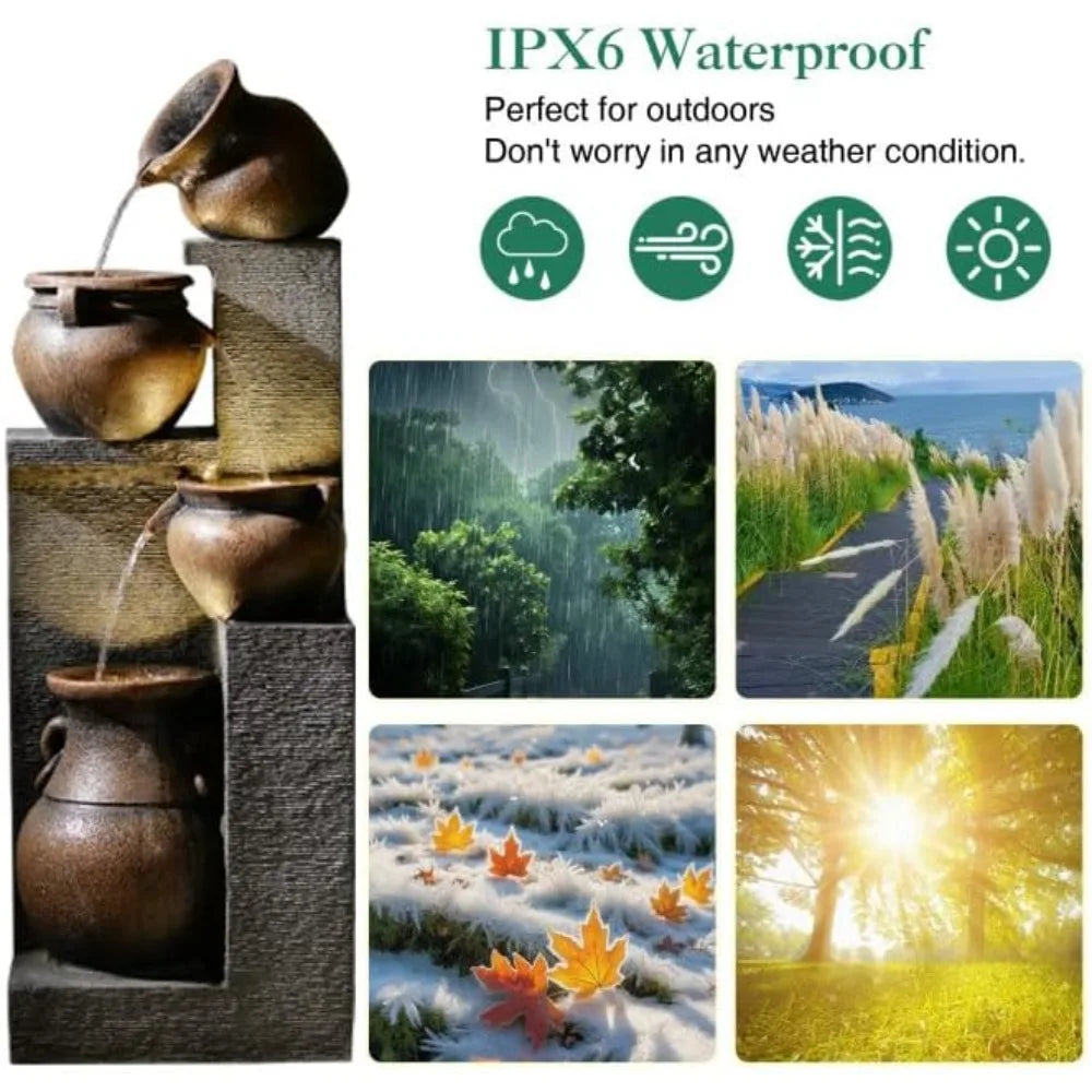 Bumilgar Outdoor Water Fountain With Four Cascading Crocks