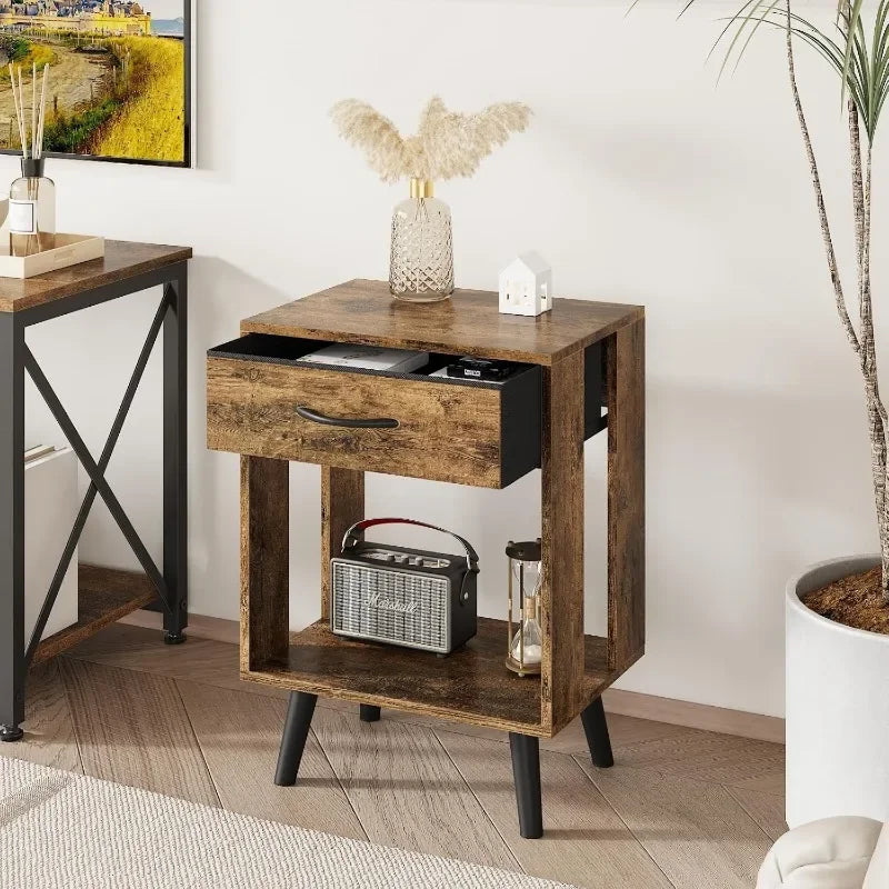Hign-concerned Nightstand Set 2 Fabric Drawers Open Shelves