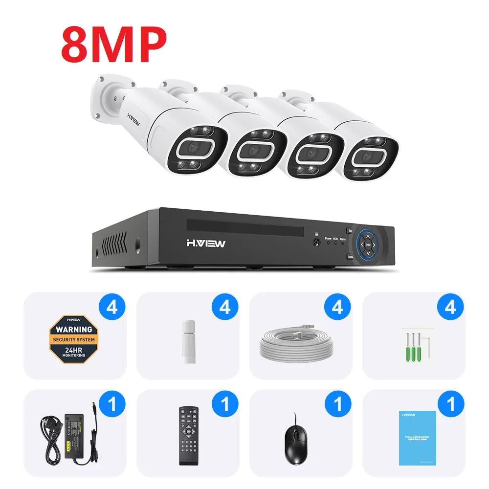H.VIEW 4K 8CH POE CCTV Security Camera System NVR Kit XMEye