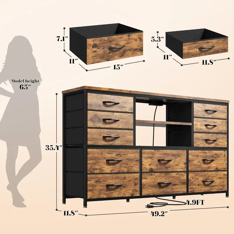 Hign-concerned Dresser With LED Lights And Outlets TV Stand