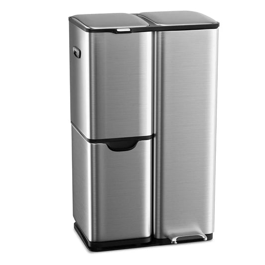 Dual Trash Bins Kitchen Recycling Can With Soft Close Lid