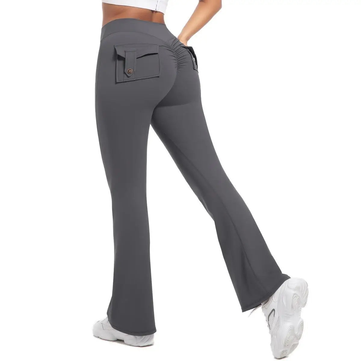 Women's High Waisted Yoga Flare Trousers With Pockets For Gym