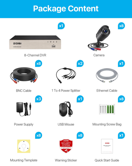 ZOSI 8Channel CCTV System H265 5MP Lite DVR Kit Outdoor