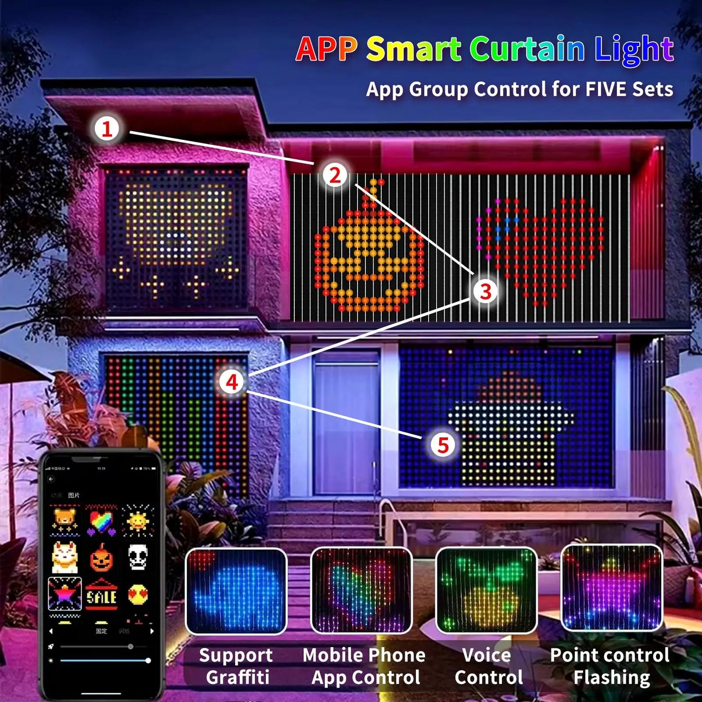 MIMIRGB USB LED Smart Curtain Lights Bluetooth RGB Fairy