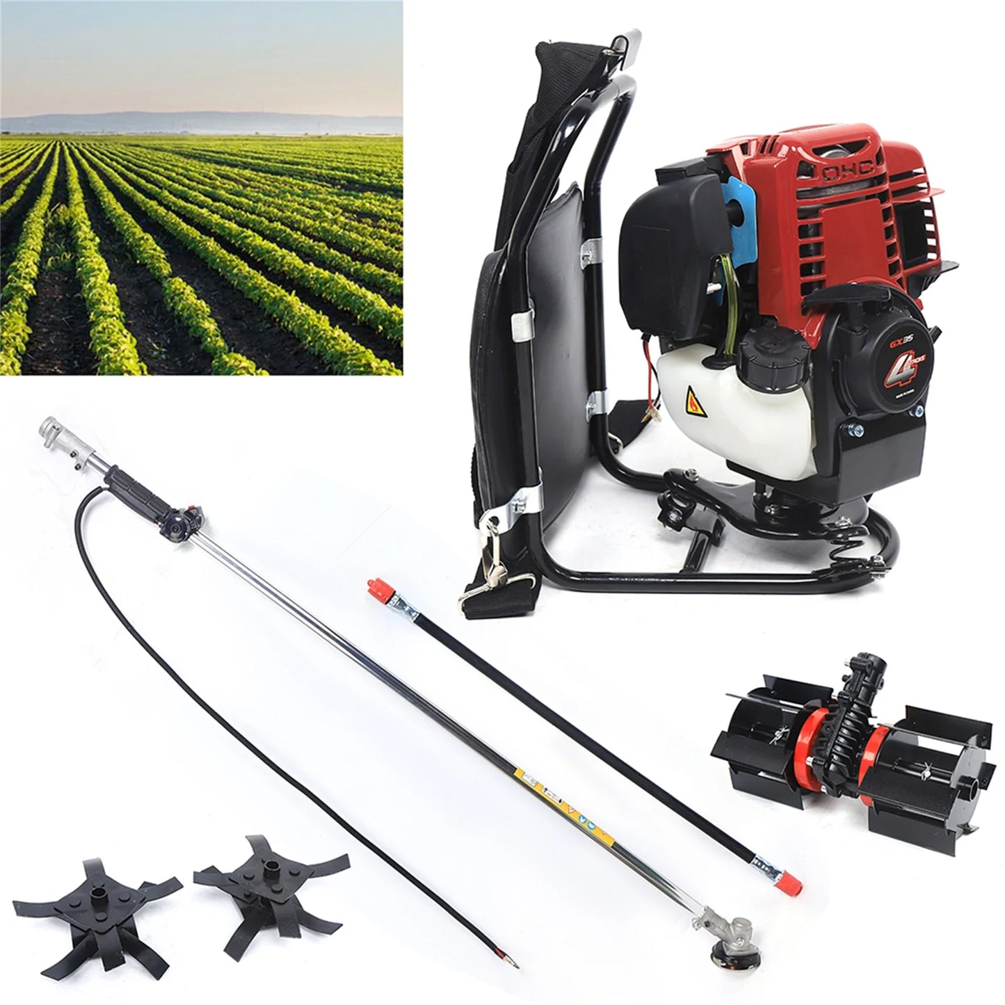 Hignconcerned Four Stroke Cultivator Tiller Backpack Mower