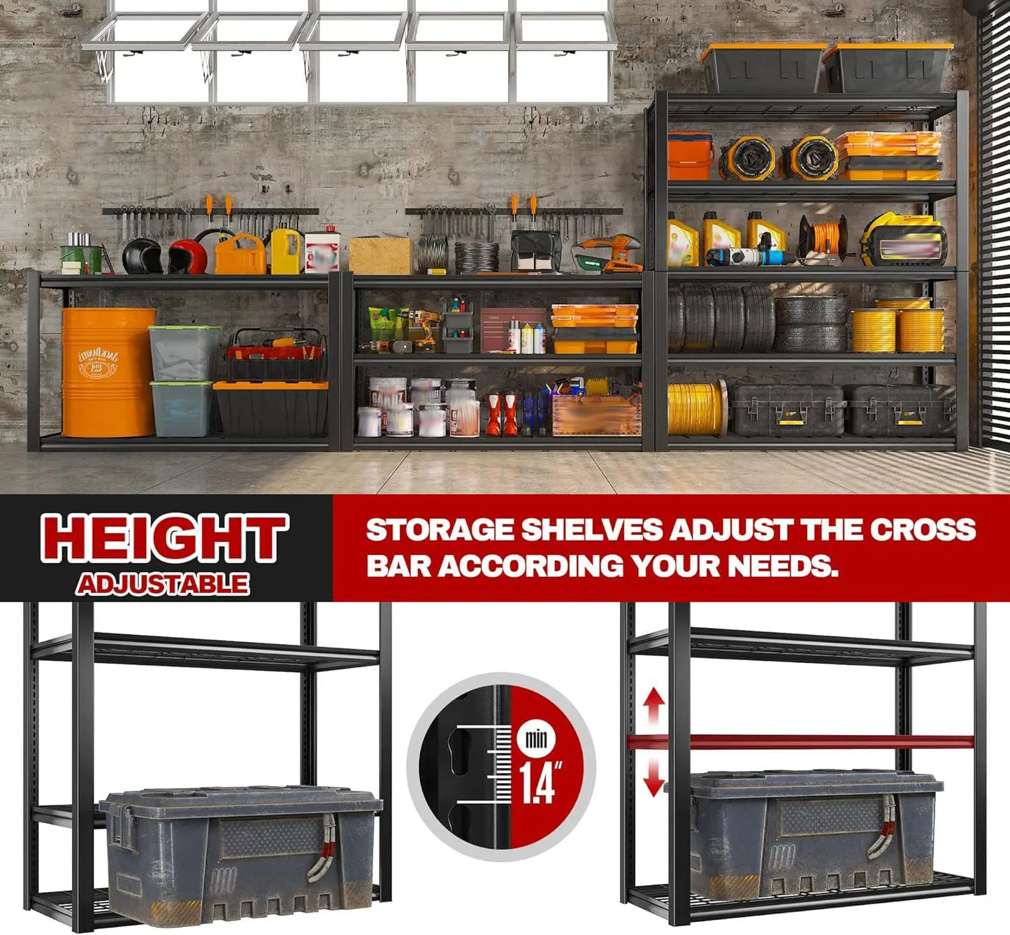 Heavy Duty 5 Tier Adjustable Metal Shelving Unit