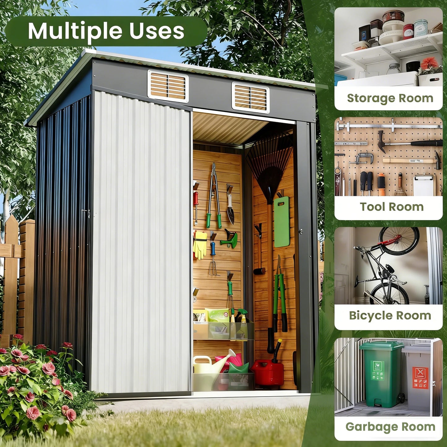 MORNGARDO Anti-Corrosion Metal Garden Shed With Lockable Door