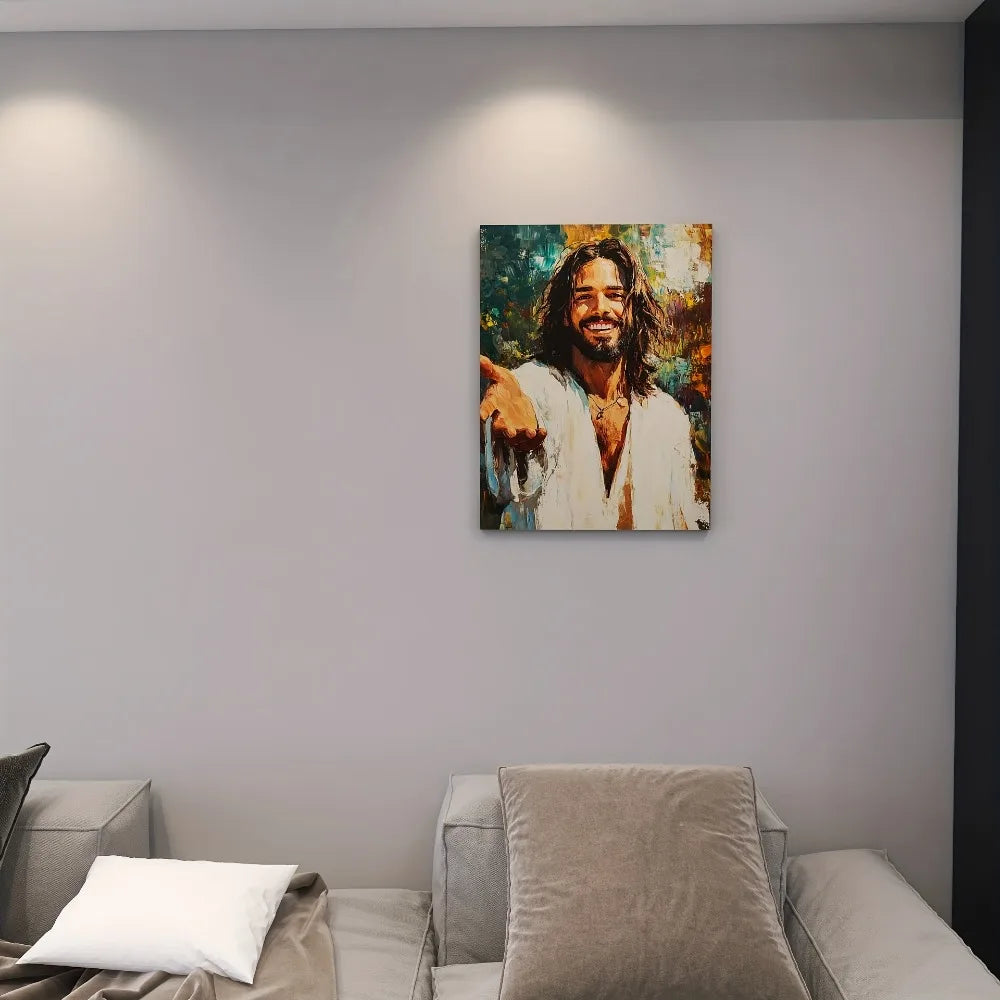 Hign-concerned Jesus Reaching Out Wall Art In Pine Frame
