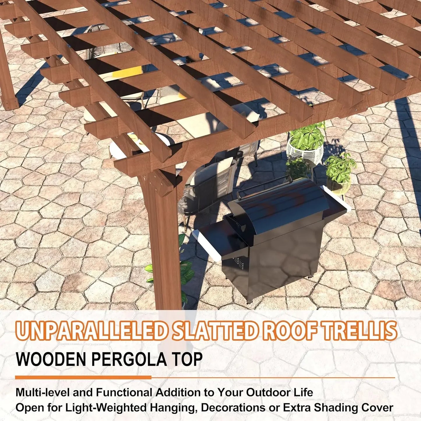 Cedar Wood Pergola Gazebo Flat Roof Outdoor Garden Patio Shelter