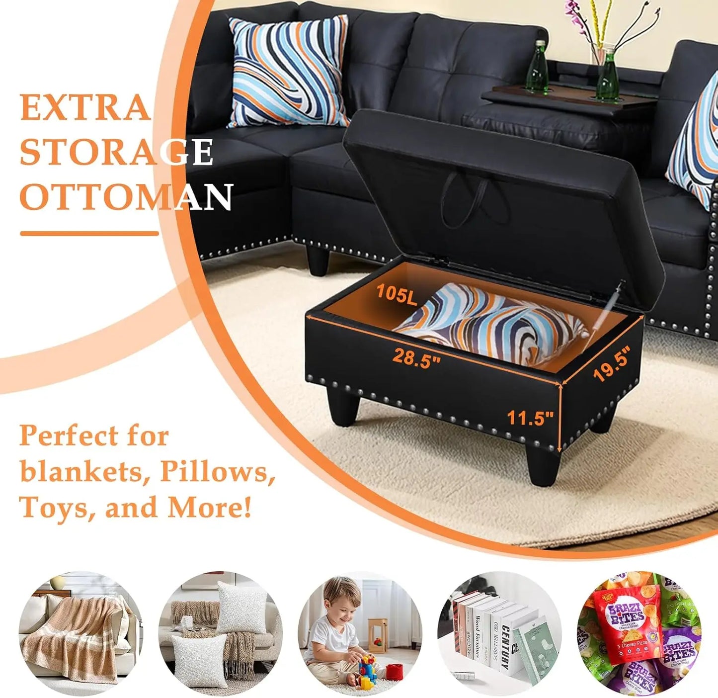 XMSJ Sectional Sofa Couch Modern 4 Seater L Shaped