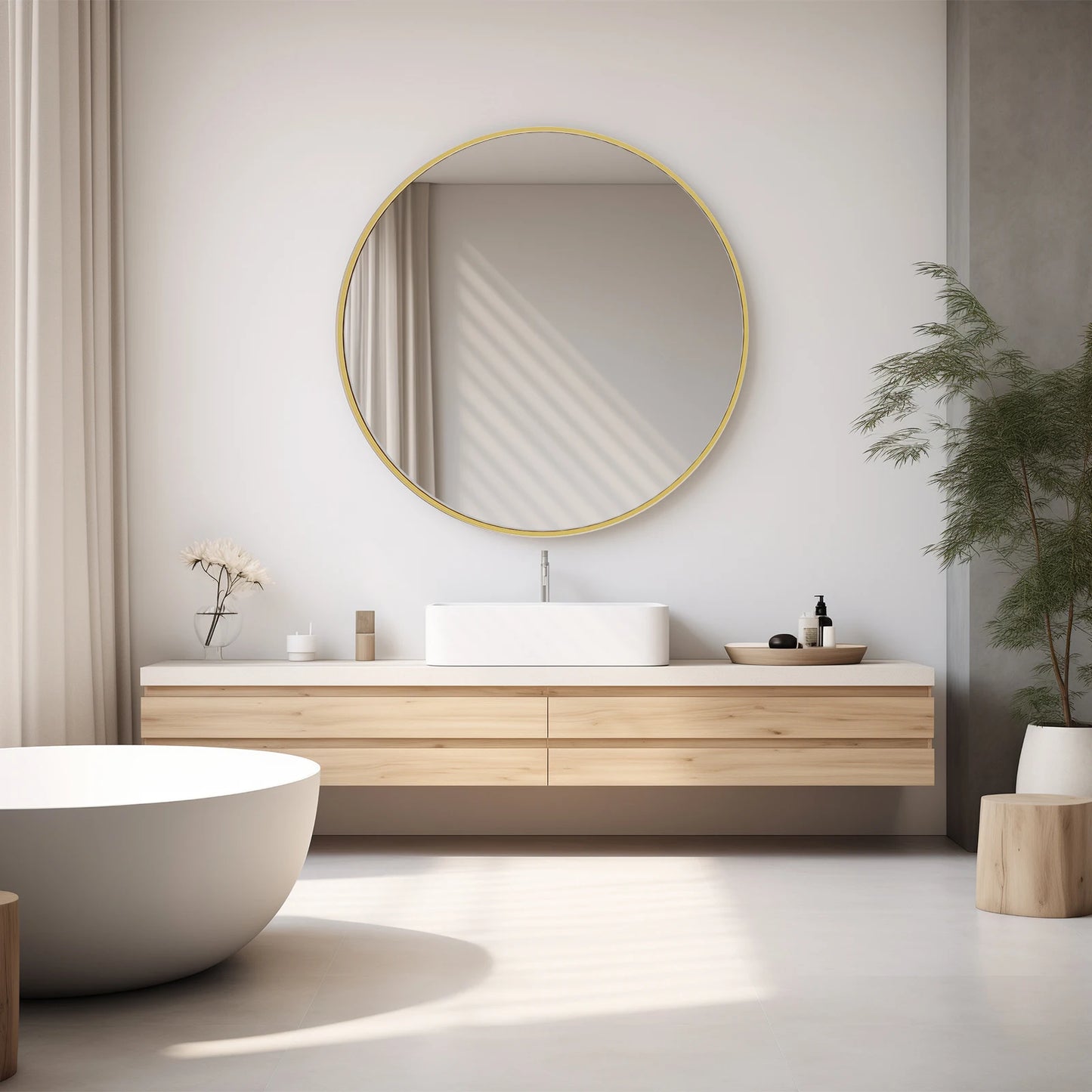 JHK Vanity Mirror Wall Mounted Matte Metal Frame Tempered Glass