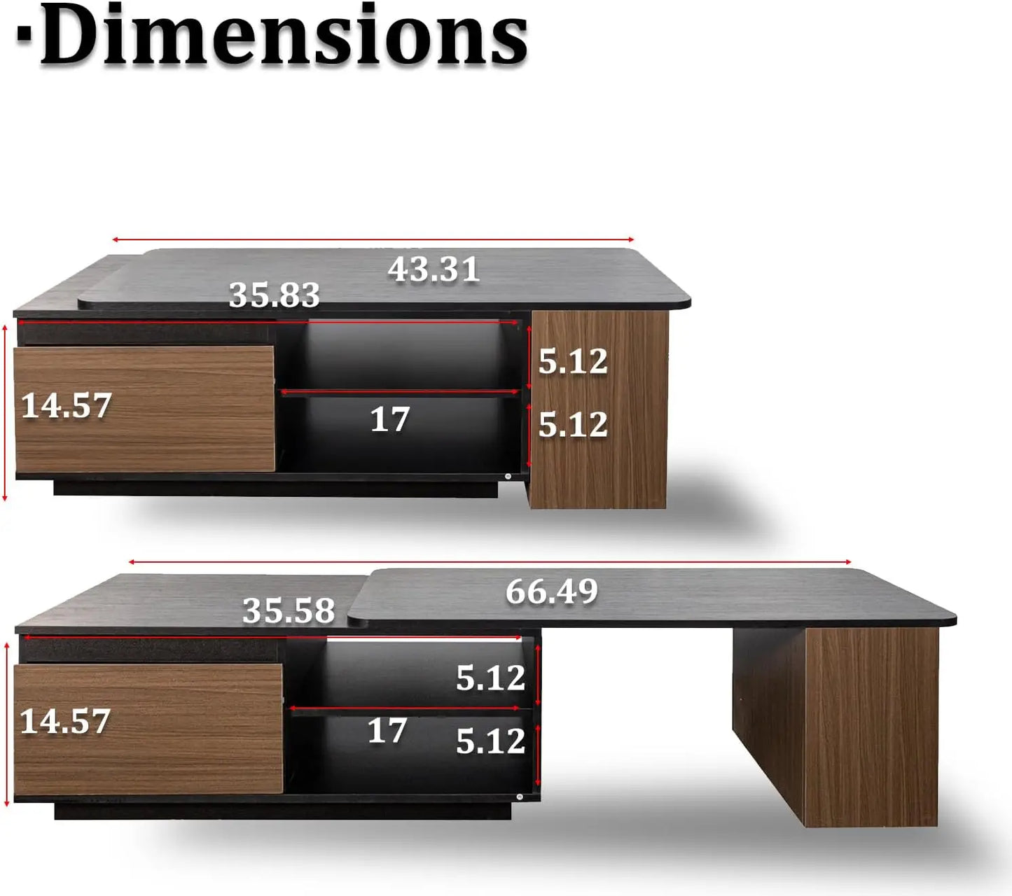 XMSJ Extendable Coffee Table With Drawer Mid Century Modern