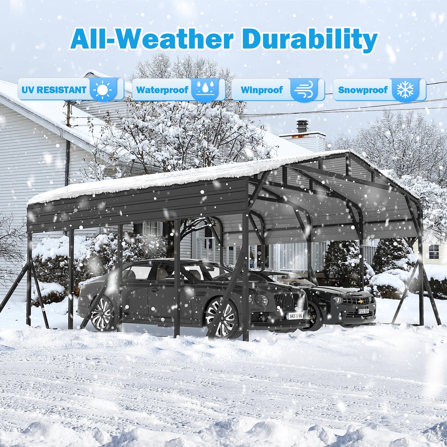 Polar Aurora Metal Carport Shelter Heavy Duty Galvanized Steel