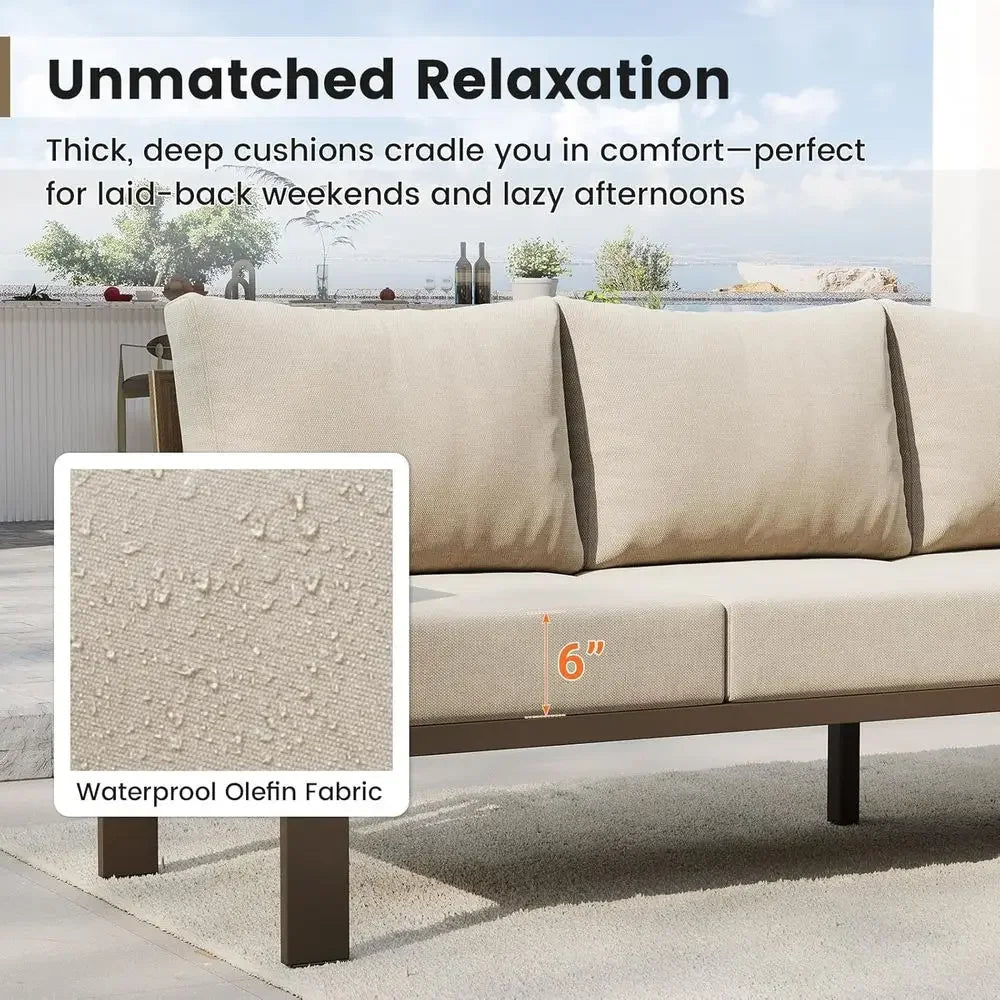 Outdoor L Shaped Sectional Sofa Set With Thick Cushions