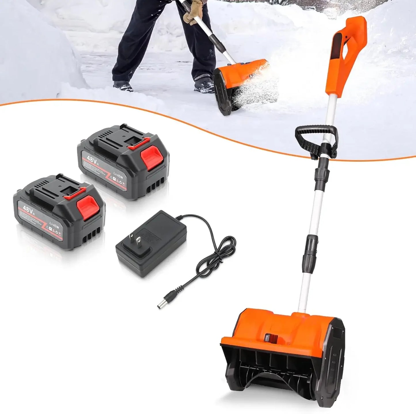 Cordless Snow Shovel With 2x 48V Motors And 4Ah Battery
