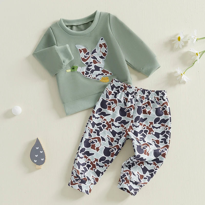 Pudcoco Toddler Winter Fleece Bear Print Hoodie Set