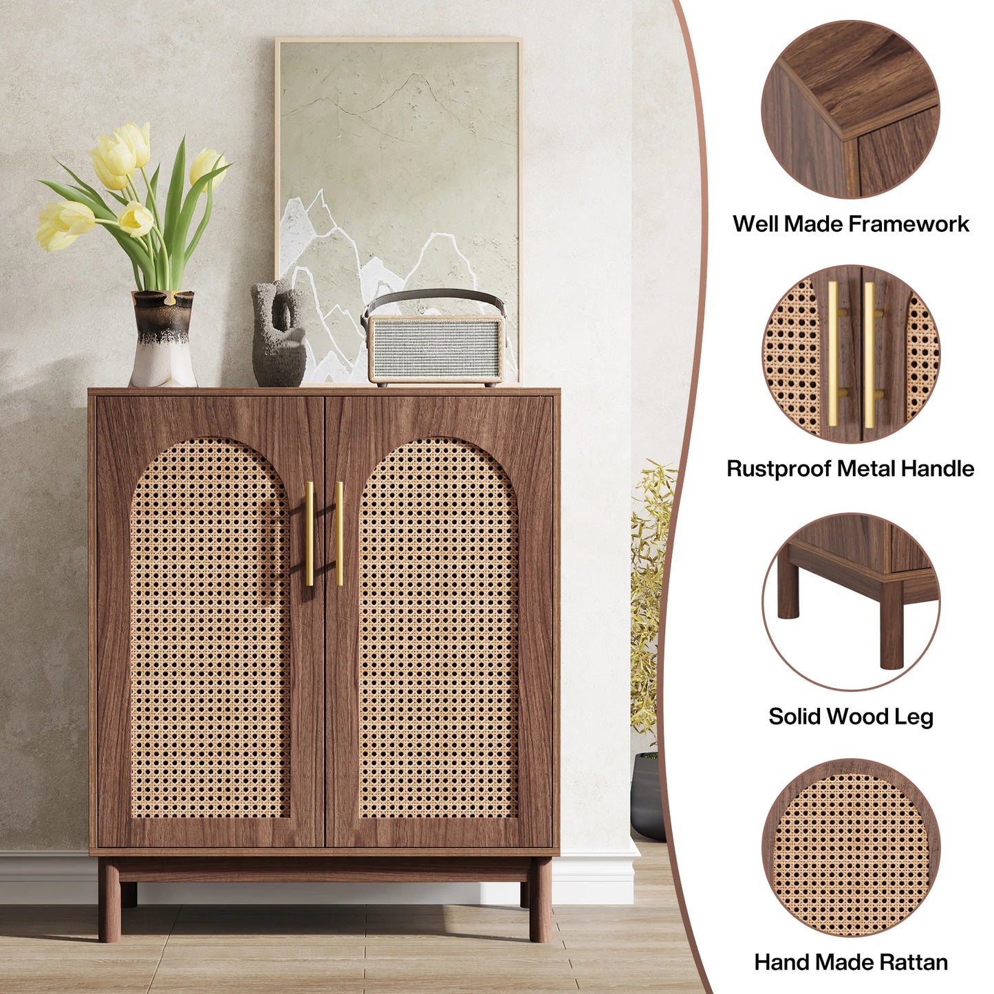 Tribesigns Rattan Sideboard Buffet Cabinet With Storage