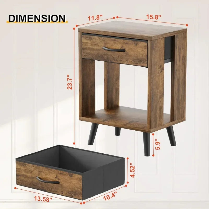 Hign-concerned Nightstand Set 2 Fabric Drawers Open Shelves