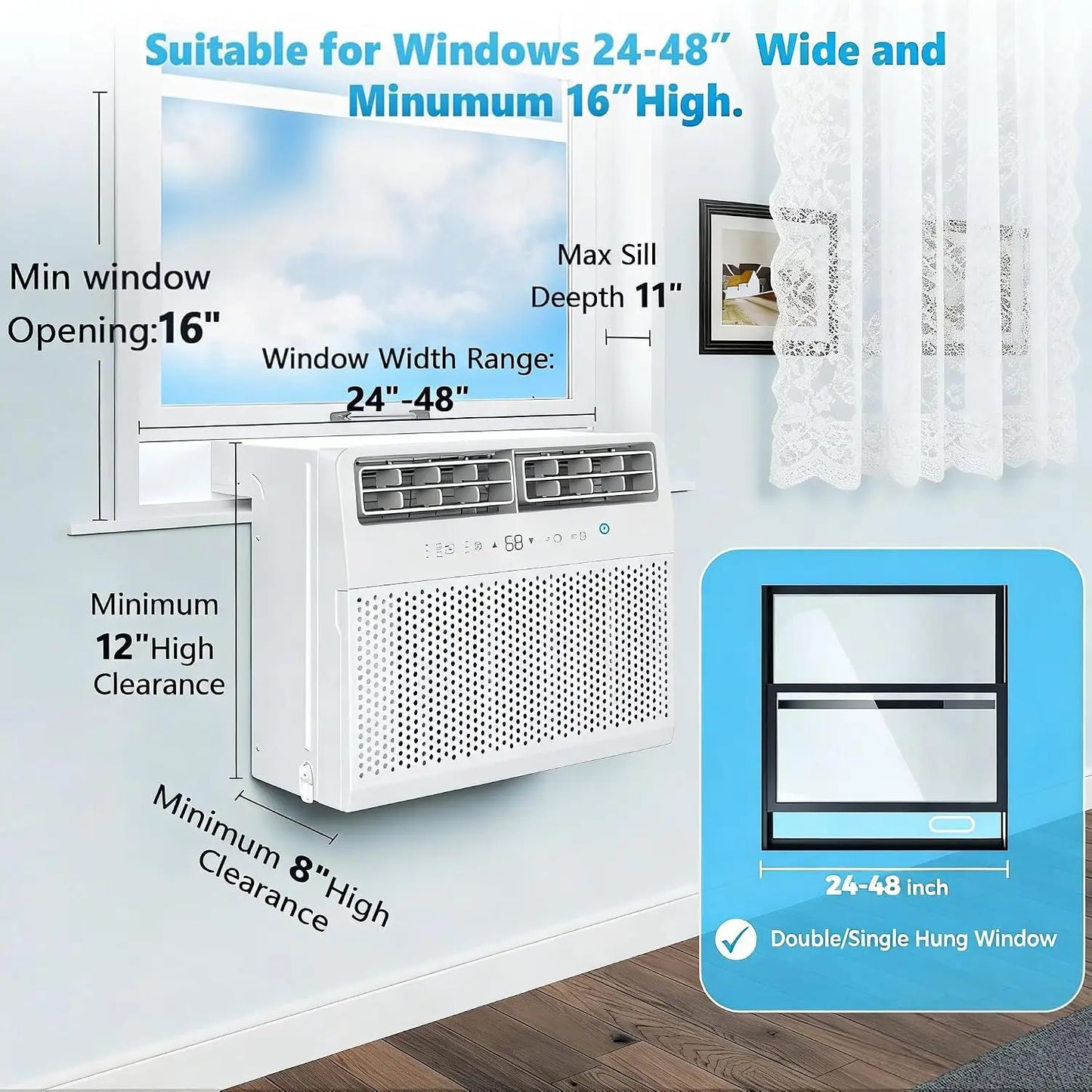 12000 BTU U Shaped Window Air Conditioner For Large Rooms