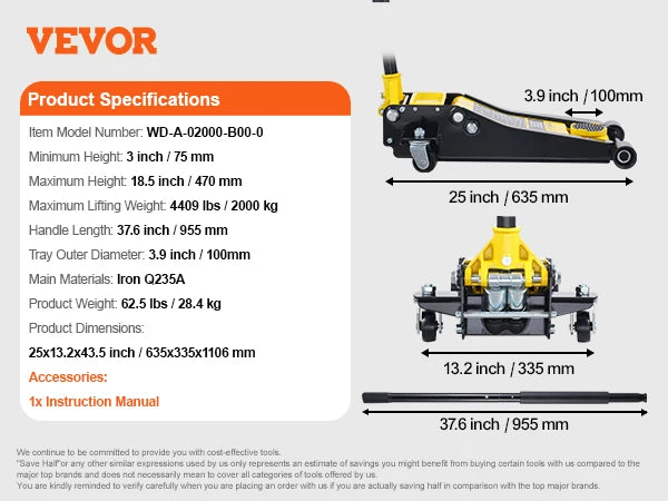 SucceBuy Low Profile Floor Jack Heavy Duty Hydraulic Car Jack