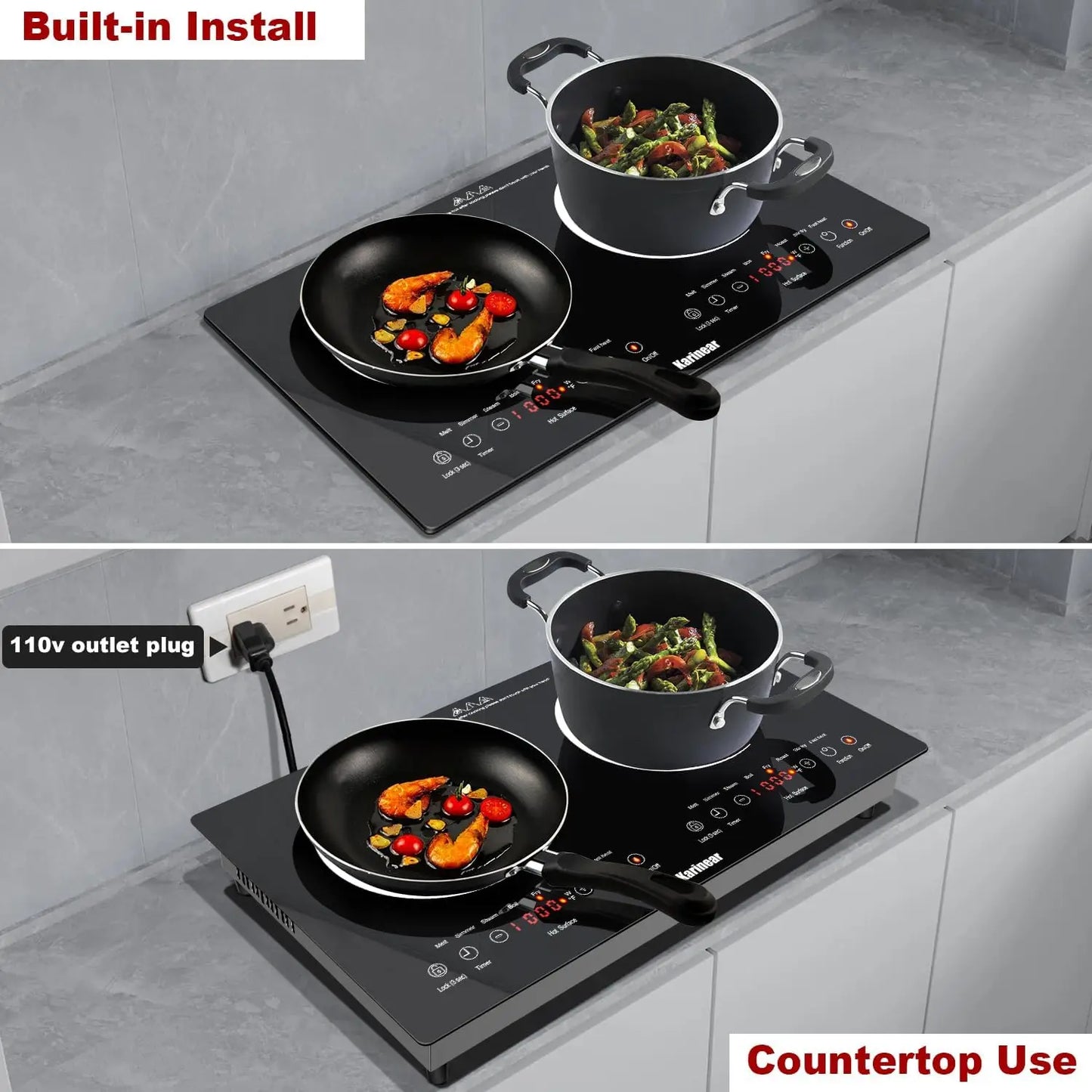 Karinear 2 Burner Ceramic Electric Cooktop Dual Voltage Plug