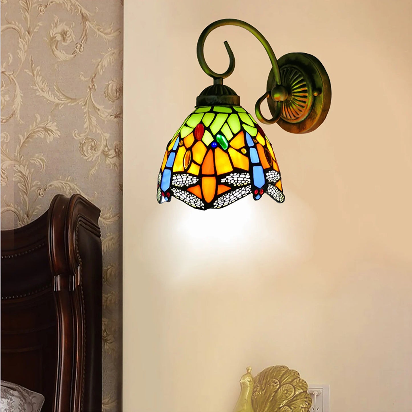Stained Glass Dragonfly Wall Light Sconce E27 Holder