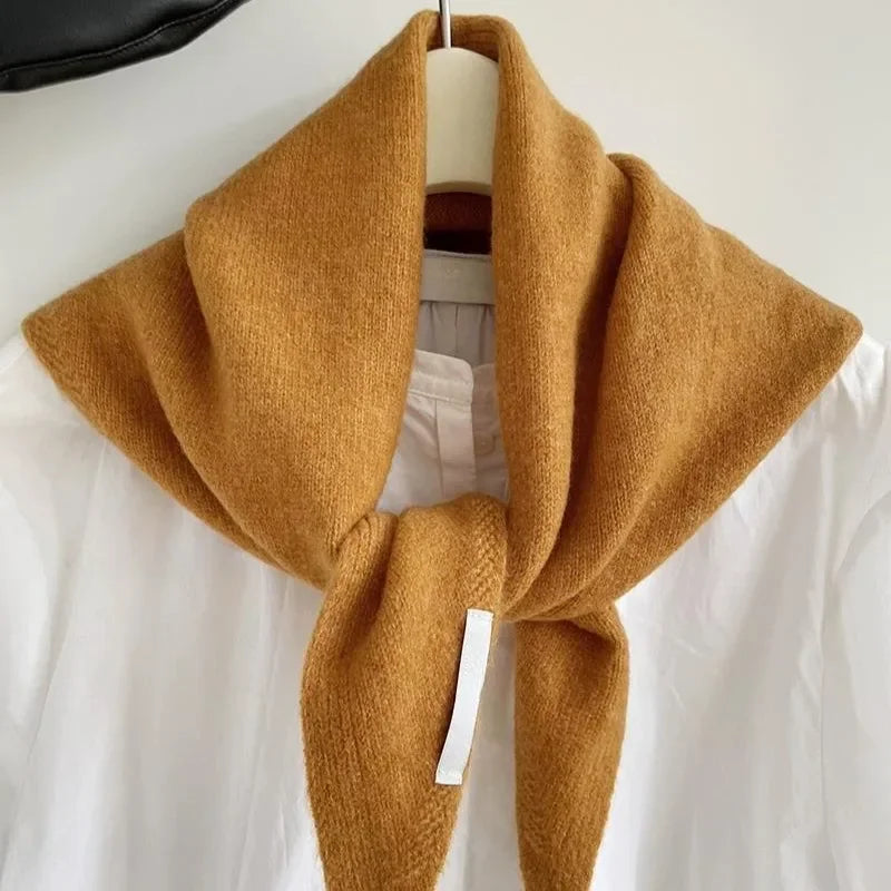 Xizou British Korean Style Wool Knitted Triangular Scarf