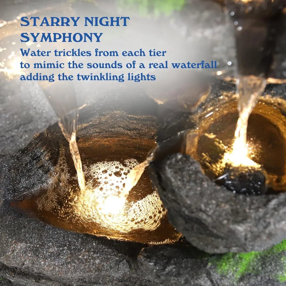 TOBYUL Garden Waterfall Fountain Resin LED Outdoor Decor