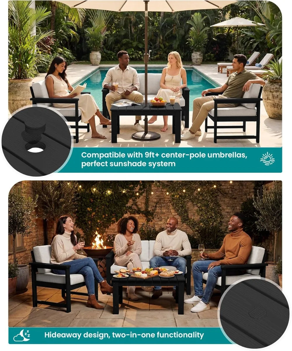 HDPE Outdoor Loveseat Sofa All Weather Cushions Patio