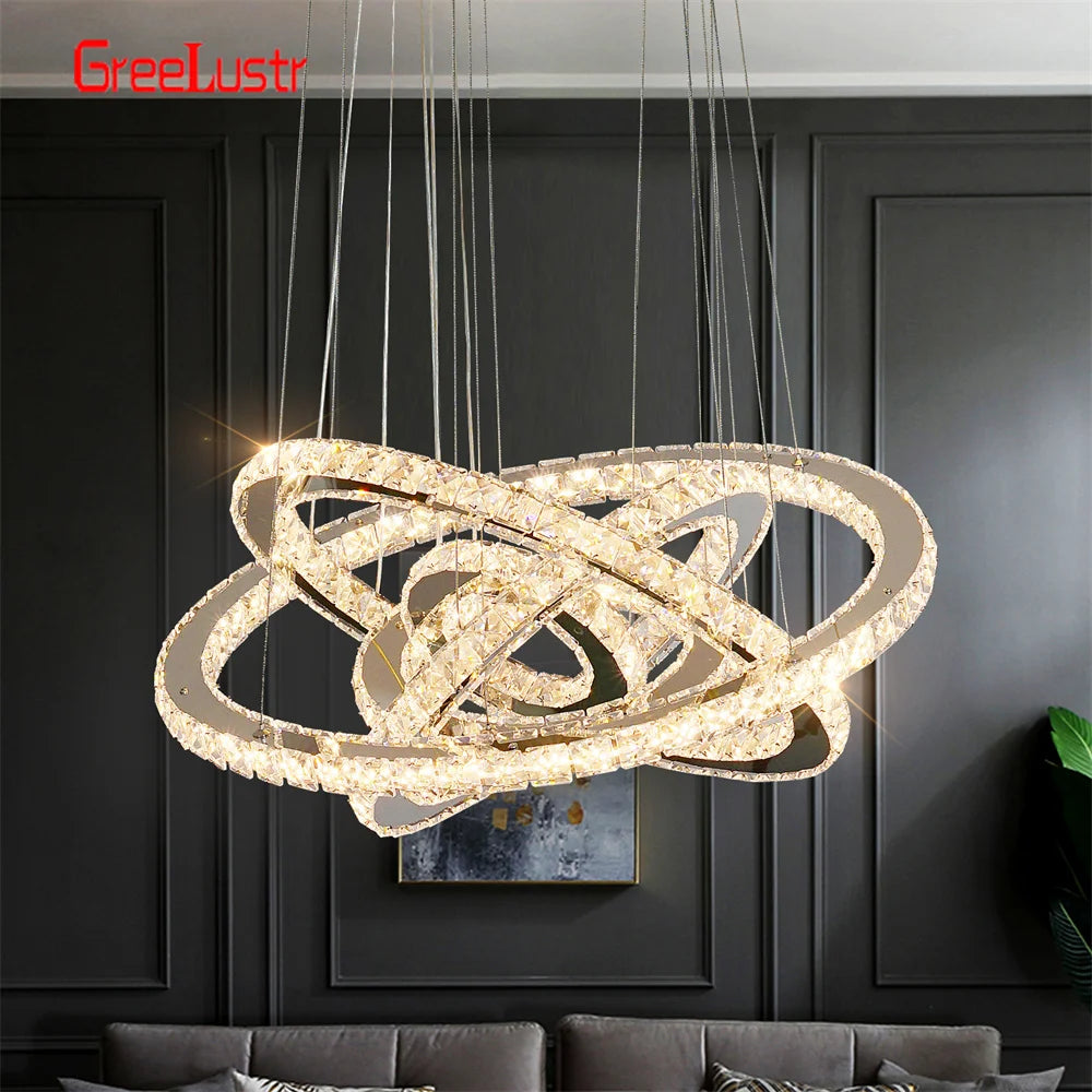 GreeLustr Modern Crystal Chrome Led Pendant Light Chandelier