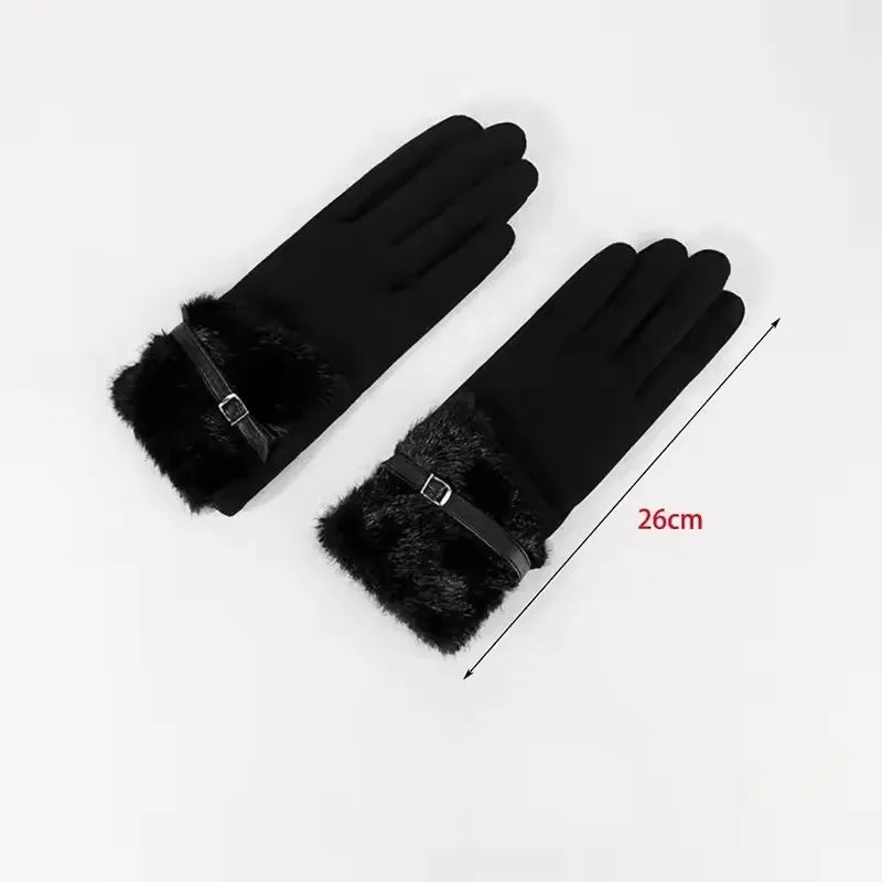 NONECN Winter Plush Warm Touch Screen Gloves For Women Windproof