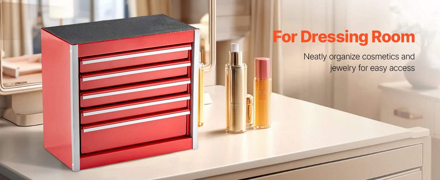 SucceBuy Five Drawer Metal Tool Box With PP Feet Storage