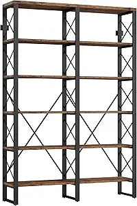 ZHUXIANG Industrial Open Bookcase Six Shelves Wall Mount