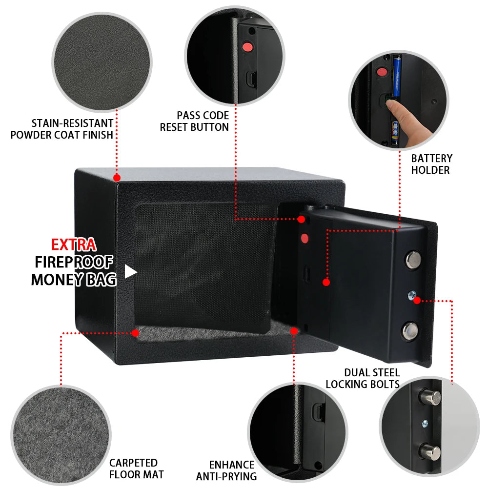 Fireproof Safe With Money Bag Digital Keypad Sensor Light