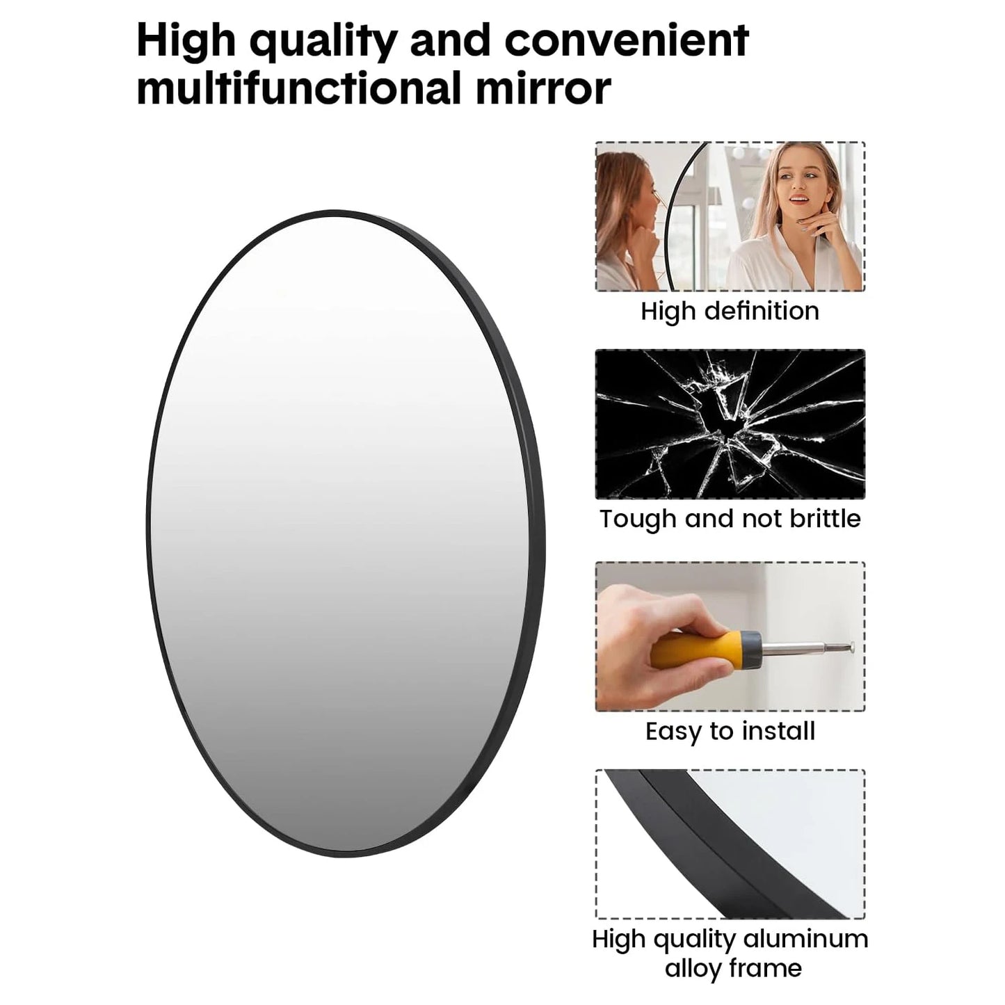 HiMISS Aluminum Alloy Bathroom Mirror Resin Frame Hanging