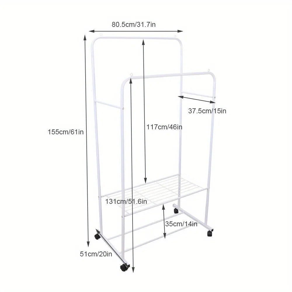 Hign-concerned Double Rail Rolling Garment Rack Stand