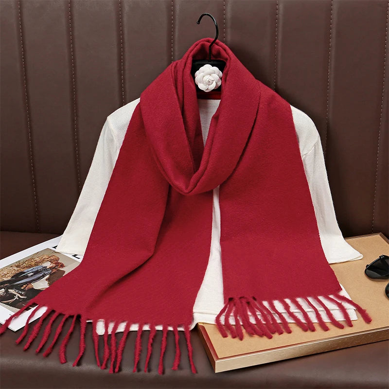 Runmeifacn Warm Cashmere Scarf For Women Solid Knit Wrap