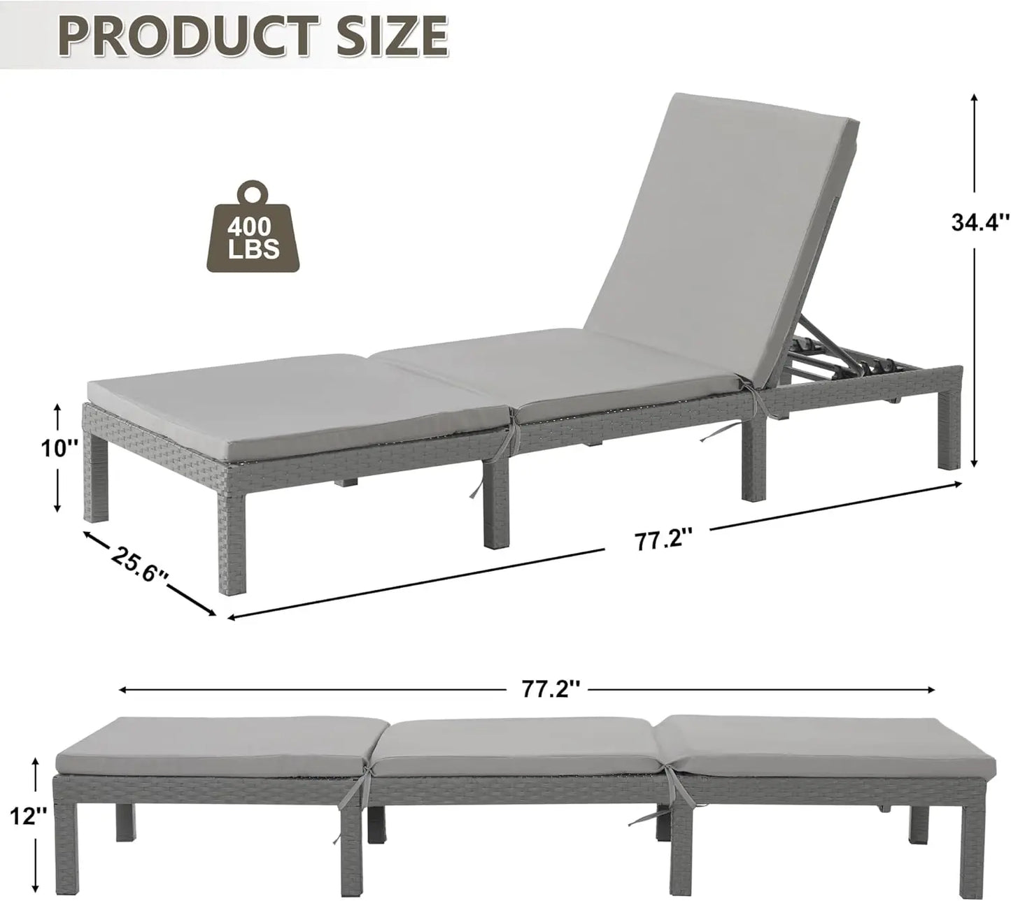 XMSJ Outdoor Chaise Lounge Chair With 5 Adjustable Backrest
