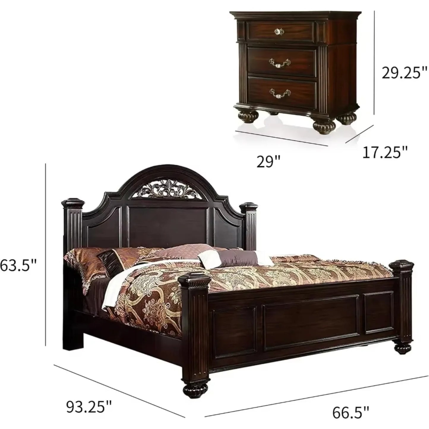 Solid Wood 6-Piece Bedroom Set With Chest And Mirrored Dresser
