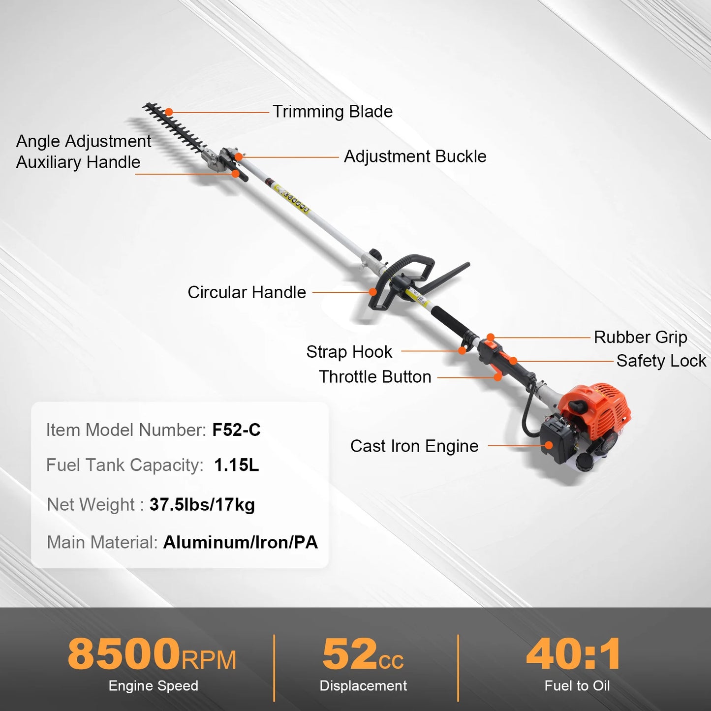 SucceBuy 52cc Six In One Gas Hedge Trimmer Weed Eater Edger