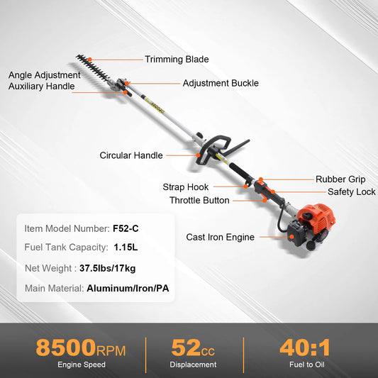 SucceBuy 52cc Six In One Gas Hedge Trimmer Weed Eater Edger