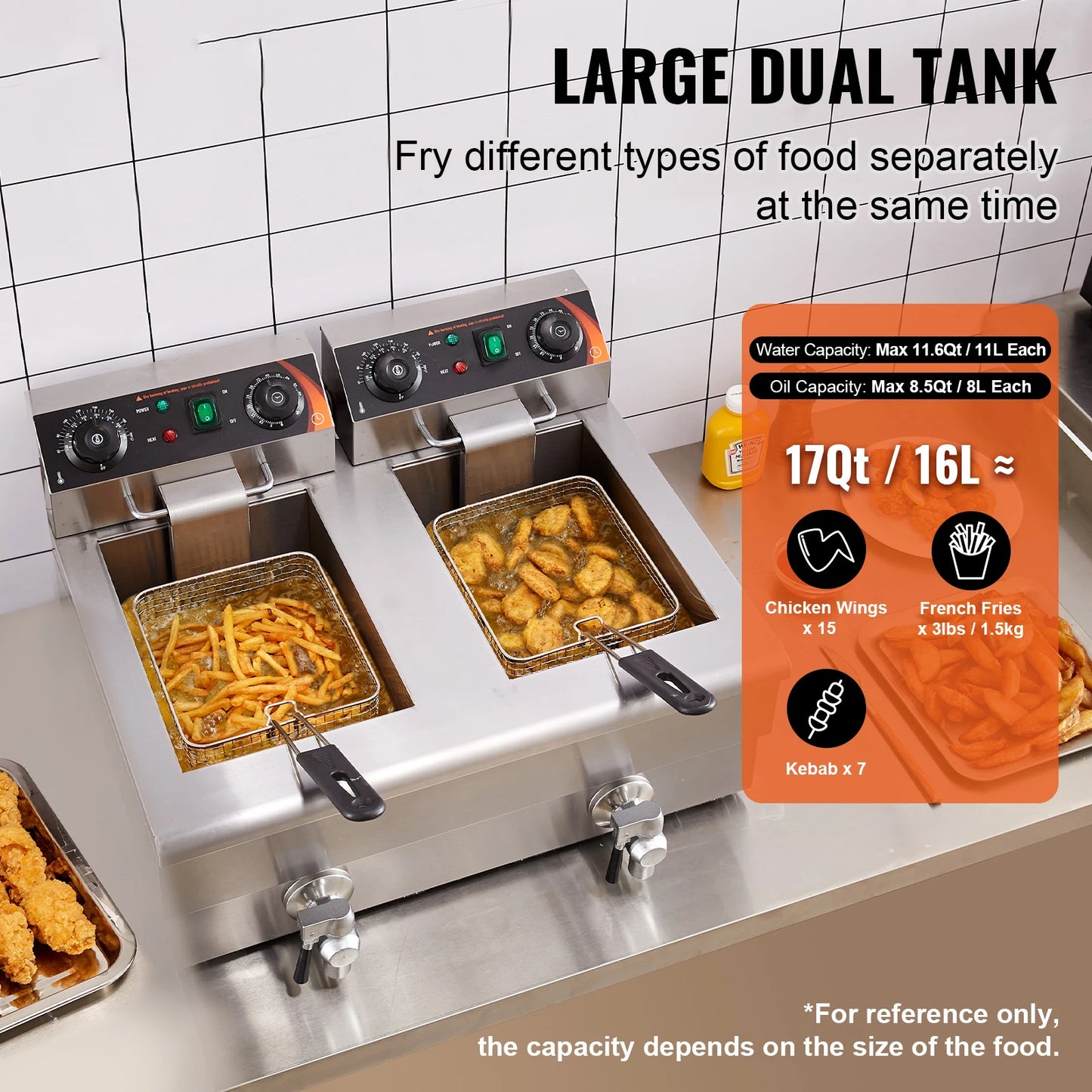 SucceBuy 12L Electric Deep Fryer Dual Removable Tanks