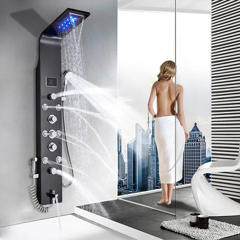 MYQualife LED Rainfall Waterfall Shower Panel System