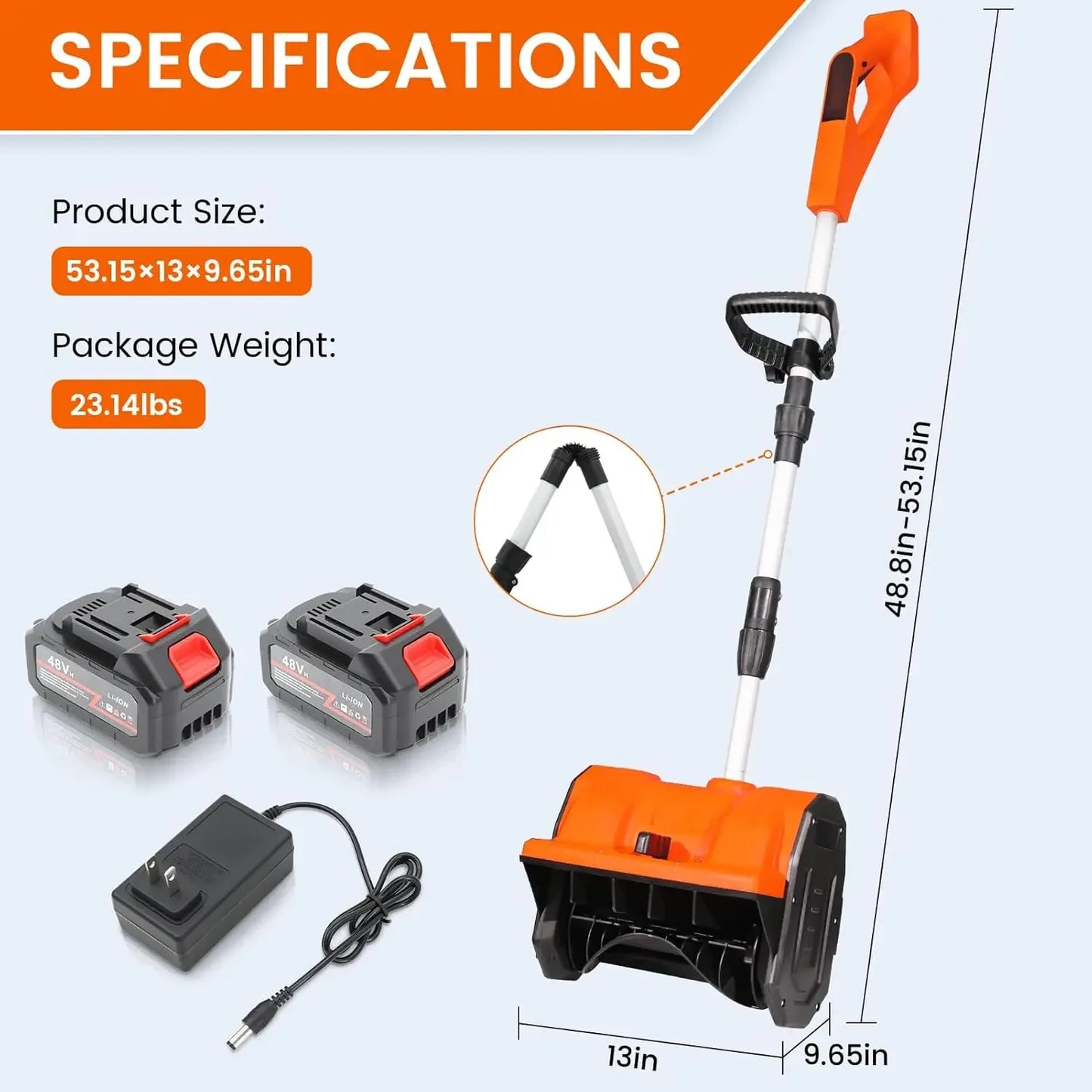 Cordless Snow Shovel With 2x 48V Motors And 4Ah Battery