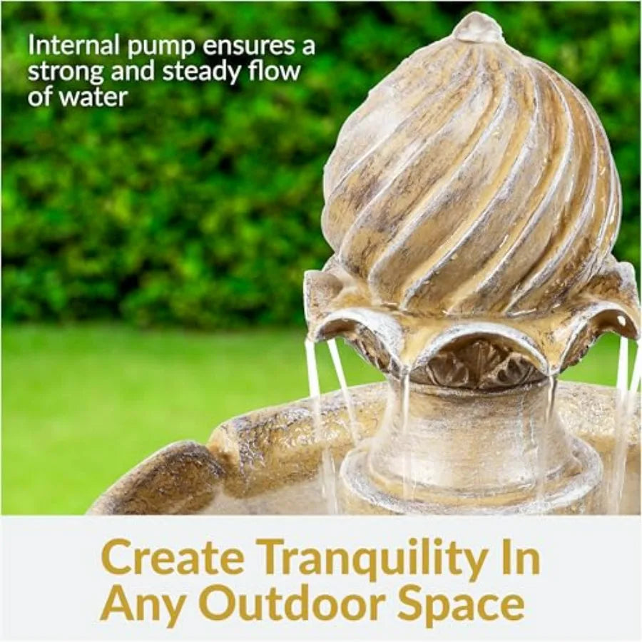 Solar 2 Tier Outdoor Water Fountain Battery Backup Pump